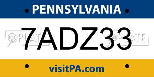 7ADZ33 Pennsylvania License Plate