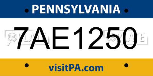 7AE1250 Pennsylvania License Plate