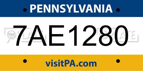 7AE1280 Pennsylvania License Plate