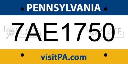 7AE1750 Pennsylvania License Plate