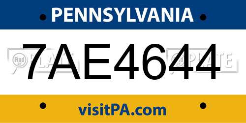 7AE4644 Pennsylvania License Plate