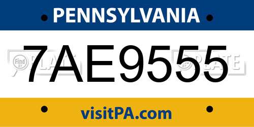7AE9555 Pennsylvania License Plate