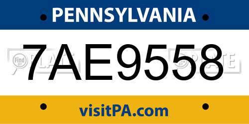 7AE9558 Pennsylvania License Plate