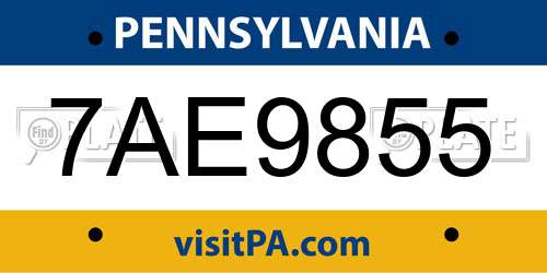7AE9855 Pennsylvania License Plate