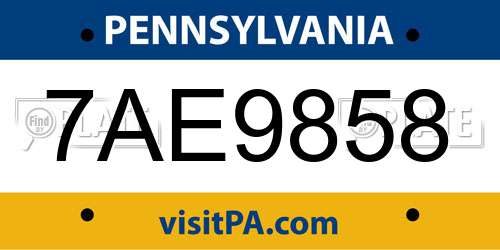 7AE9858 Pennsylvania License Plate