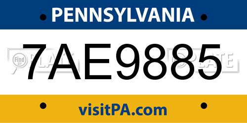 7AE9885 Pennsylvania License Plate