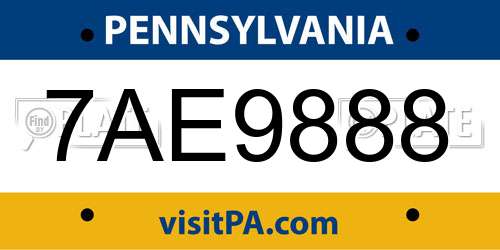 7AE9888 Pennsylvania License Plate