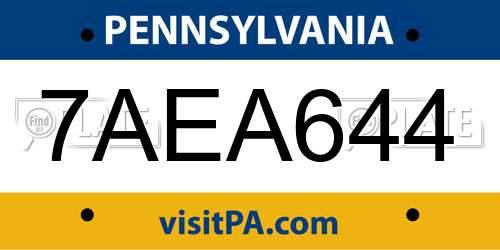 7AEA644 Pennsylvania License Plate