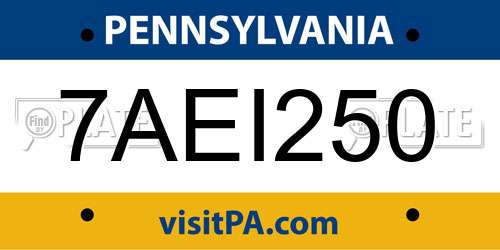 7AEI250 Pennsylvania License Plate