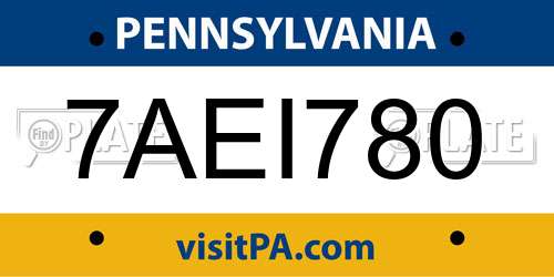 7AEI780 Pennsylvania License Plate
