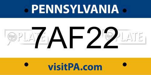 7AF22 Pennsylvania License Plate