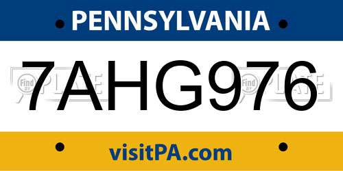 7AHG976 Pennsylvania License Plate
