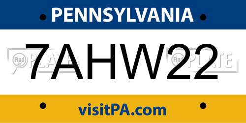 7AHW22 Pennsylvania License Plate