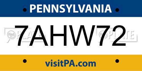 7AHW72 Pennsylvania License Plate