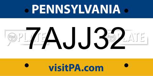 7AJJ32 Pennsylvania License Plate