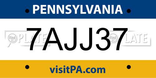 7AJJ37 Pennsylvania License Plate