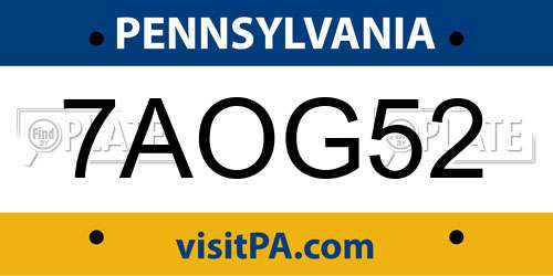 7AOG52 Pennsylvania License Plate