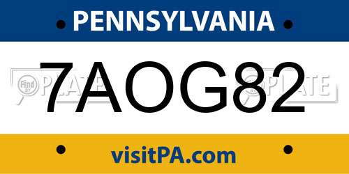 7AOG82 Pennsylvania License Plate