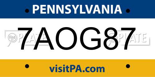 7AOG87 Pennsylvania License Plate