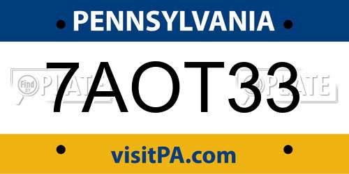 7AOT33 Pennsylvania License Plate