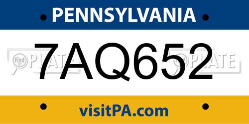 7AQ652 Pennsylvania License Plate