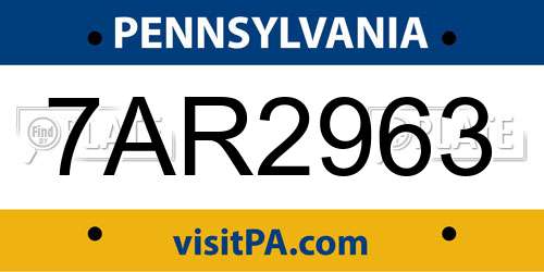 7AR2963 Pennsylvania License Plate