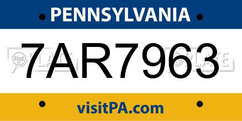 7AR7963 Pennsylvania License Plate