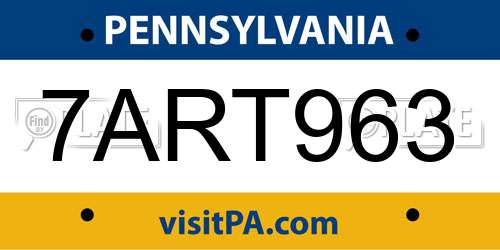 7ART963 Pennsylvania License Plate