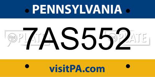 7AS552 Pennsylvania License Plate