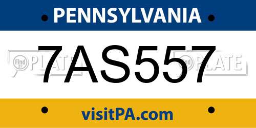 7AS557 Pennsylvania License Plate