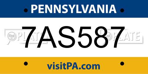 7AS587 Pennsylvania License Plate
