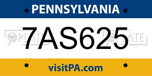 7AS625 Pennsylvania License Plate