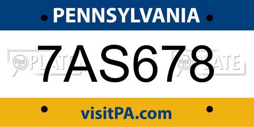 7AS678 Pennsylvania License Plate