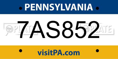 7AS852 Pennsylvania License Plate