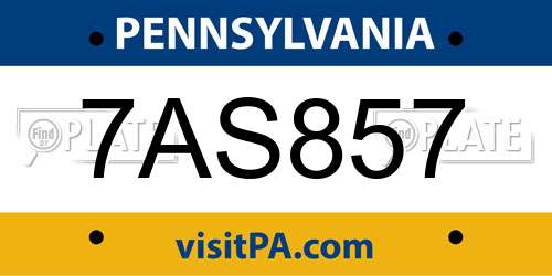 7AS857 Pennsylvania License Plate