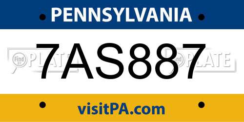 7AS887 Pennsylvania License Plate