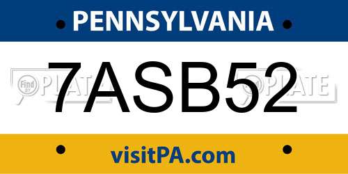 7ASB52 Pennsylvania License Plate