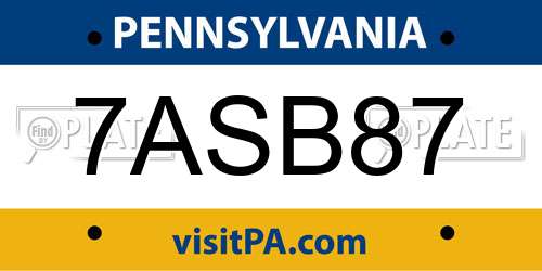 7ASB87 Pennsylvania License Plate