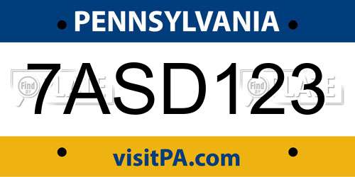 7ASD123 Pennsylvania License Plate