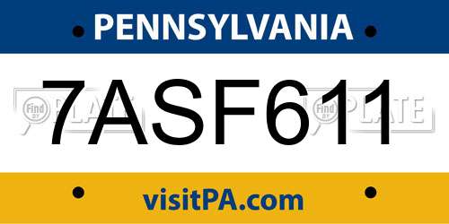 7ASF611 Pennsylvania License Plate