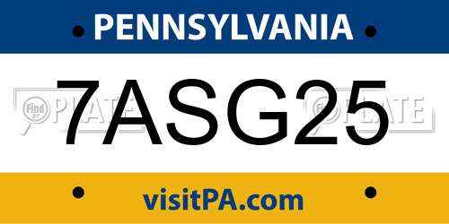 7ASG25 Pennsylvania License Plate