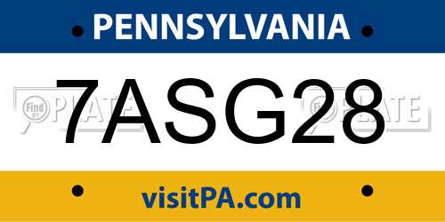 7ASG28 Pennsylvania License Plate
