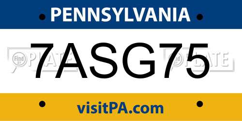 7ASG75 Pennsylvania License Plate