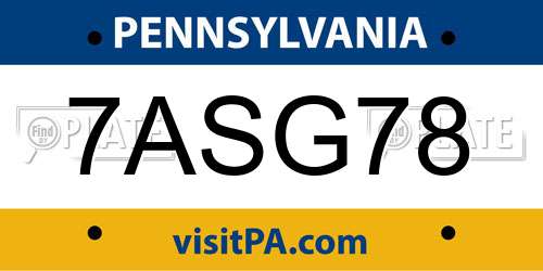 7ASG78 Pennsylvania License Plate