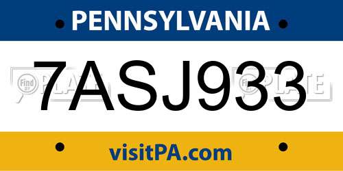 7ASJ933 Pennsylvania License Plate