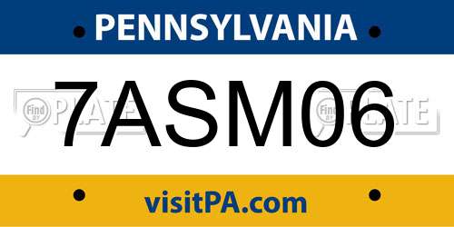 7ASM06 Pennsylvania License Plate