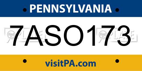7ASO173 Pennsylvania License Plate