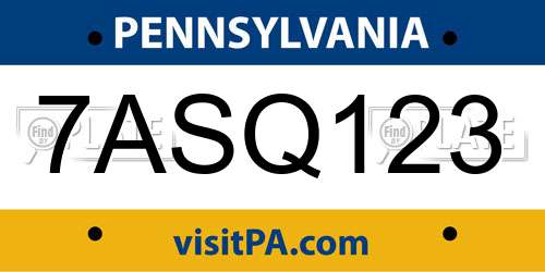 7ASQ123 Pennsylvania License Plate