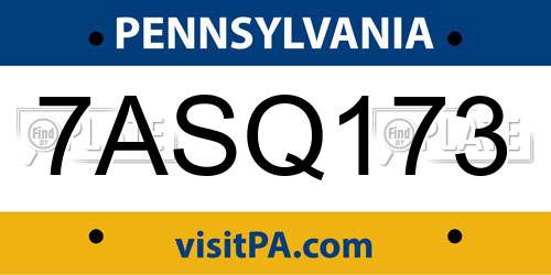 7ASQ173 Pennsylvania License Plate