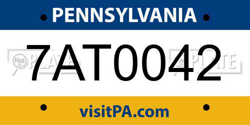 7AT0042 Pennsylvania License Plate